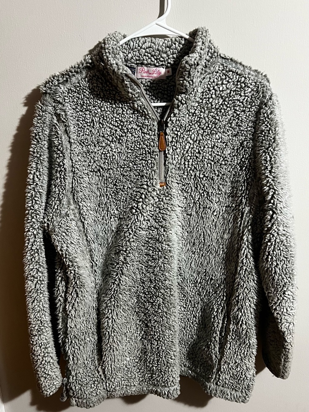 Pink Lily Gray Sherpa Quarter-Zip Pullover Sweater